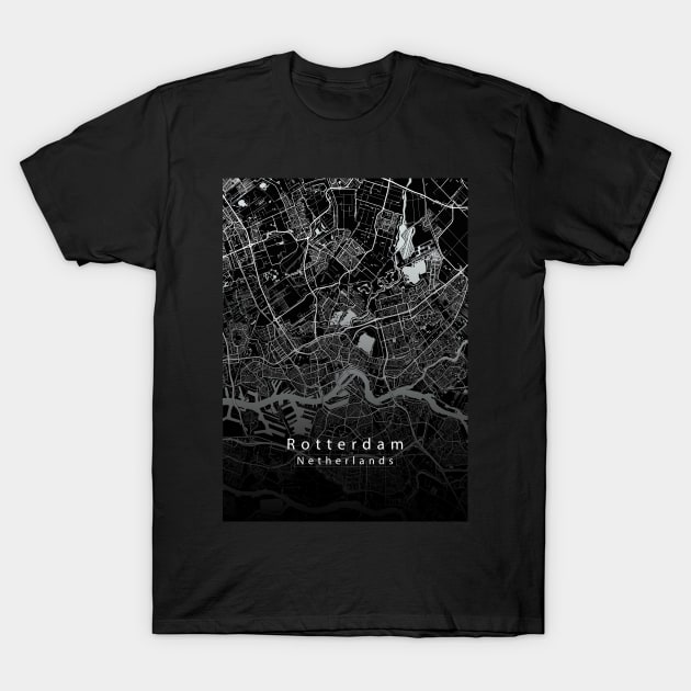 Rotterdam Netherlands City Map dark T-Shirt by Robin-Niemczyk